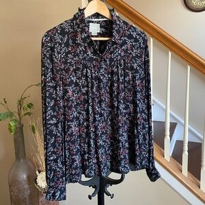 Maeve Bainbridge Button Down Black Floral Print Blouse Shirt Blouse Size 12
